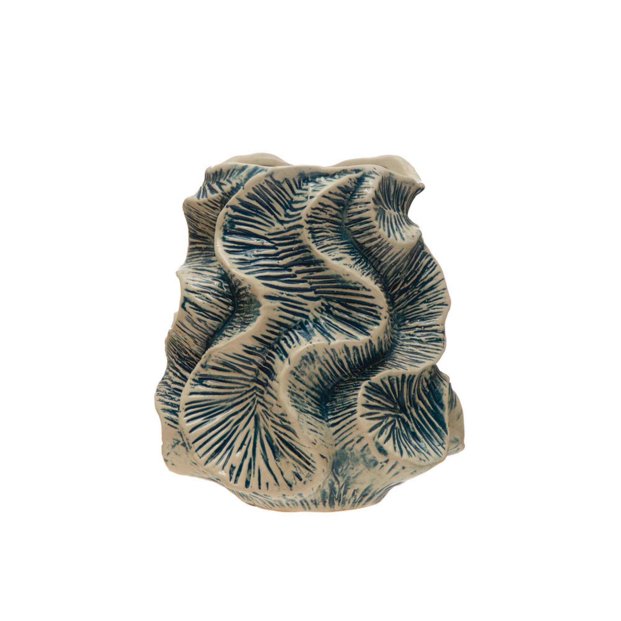 Hello Honey® Bloomingville 7.5" Blue & Ivory Organically Shaped Stoneware Vase